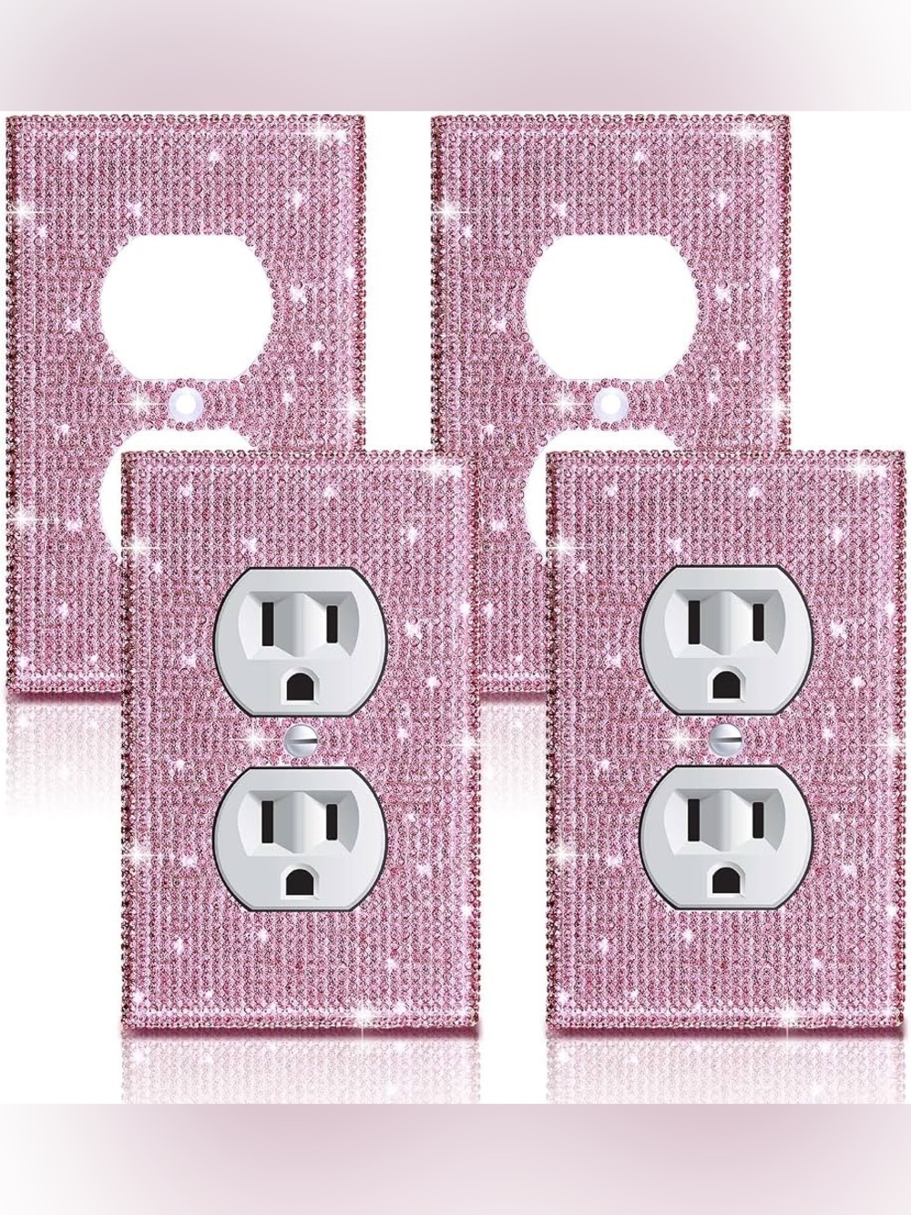 4 Pcs Pink Glitter Switch Plate Covers Rhinestones Wall Plate Outlet Cover Prepp
